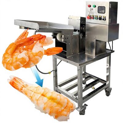Buon prezzo Macchina di taglio di gamberetti per pesce e gamberetti Tagliatore di pancia di gamberetti 0.4KW Tagliatore di schiena di gamberetti 50-70pcs/Min Tagliatore EBI di Sushi in linea