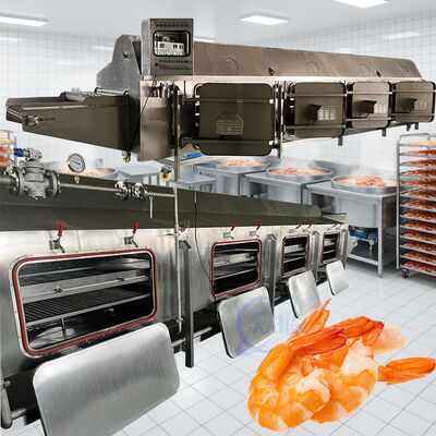 Buon prezzo Macchina di cottura a vapore a risparmio energetico per la lavorazione dei frutti di mare il nuovo tunnel automatico di cottura 3.7kw linea di cottura gamberi in linea